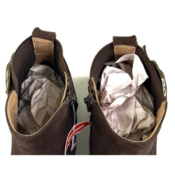 Blondo Dakota Waterproof Ankle Boots Brown Suede Buckle Strap Womens 7.5M New - Picture 10 of 13